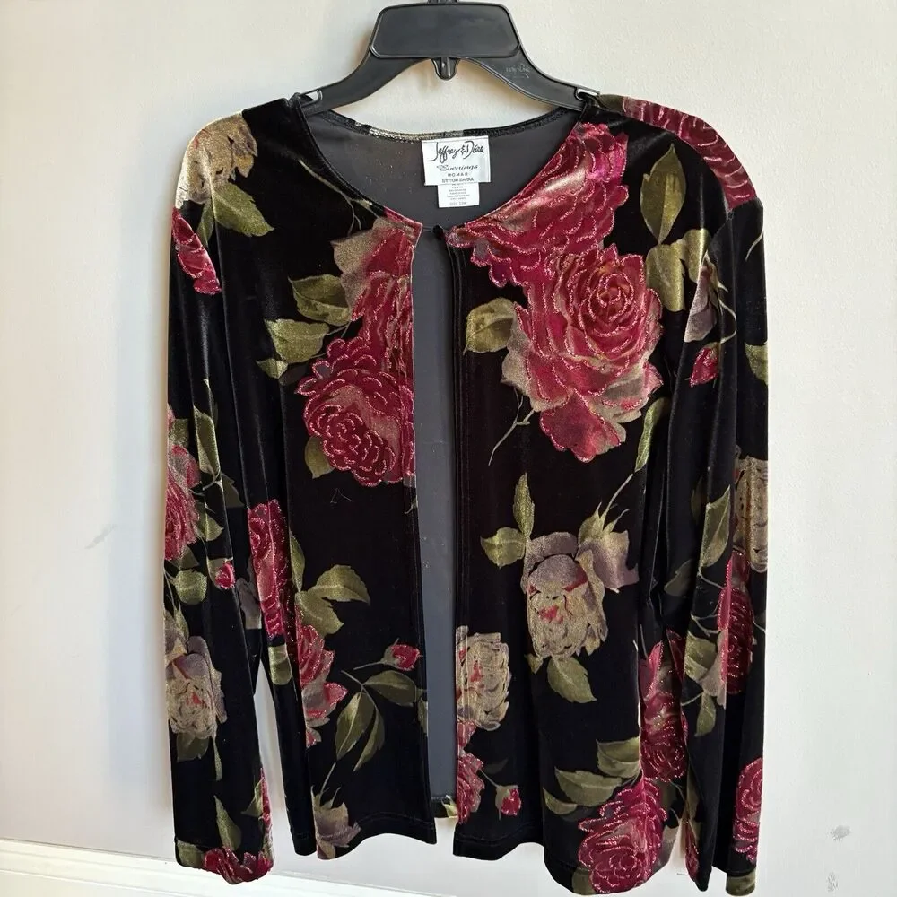 Sweetheart Jeffrey‎ & Dara  Velvet Burnout Red Rose Jacket Size 18W wearable Art